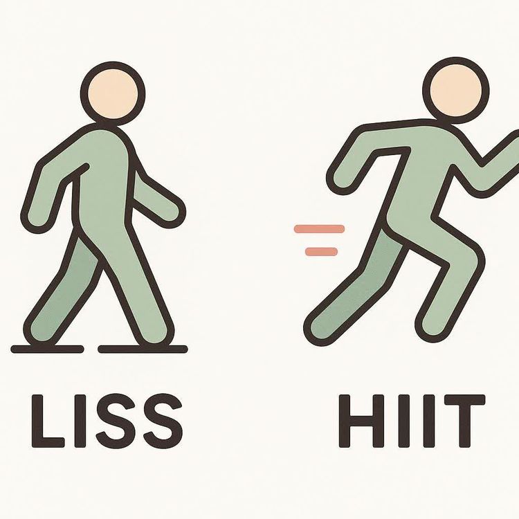 Stylized comparison of LISS vs HIIT with icons and labels