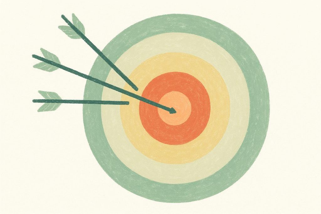 An abstract illustration of an archery target with arrows, representing the different levels of accuracy among body fat measurement methods. One arrow is in the bullseye, one is in the inner ring, and one is outside the inner ring, indicating varying degrees of precision.