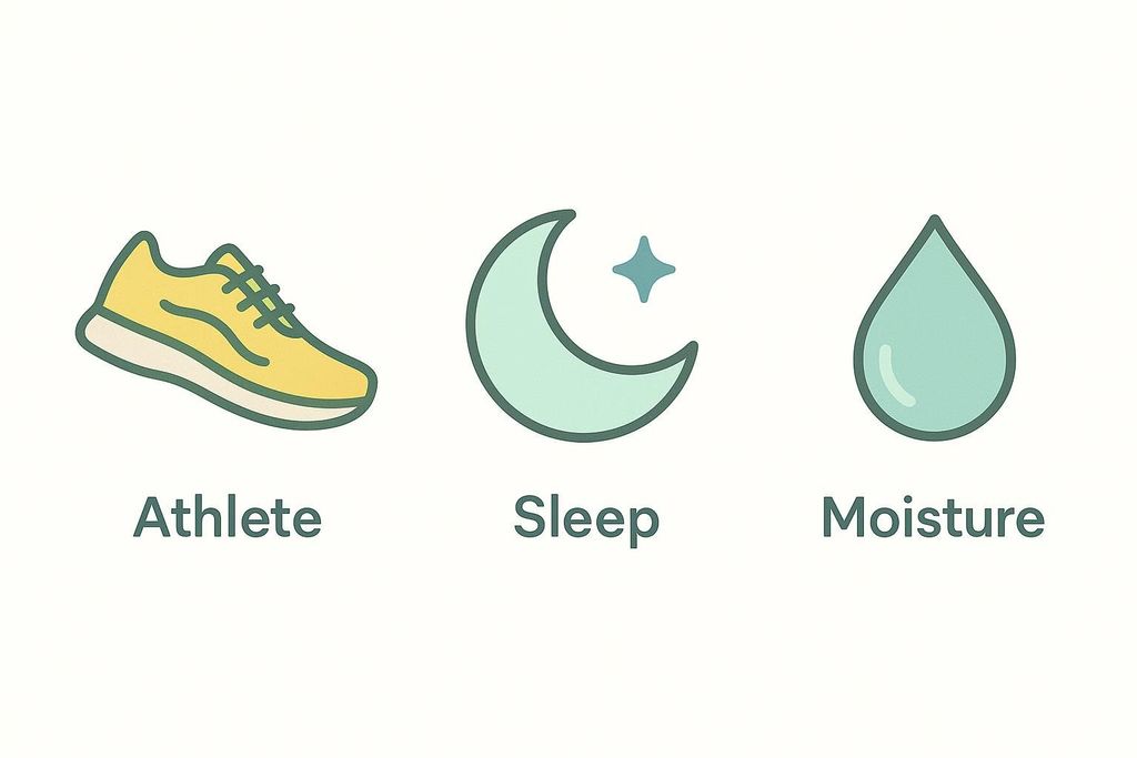 Three icons representing tailored guidance for athletes, sleepers, and dry mouth relief