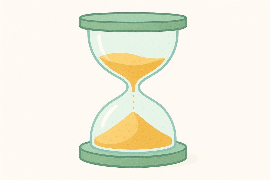 An illustration of a sand timer with sand flowing from the top bulb to the bottom, suggesting a quick one-minute read.