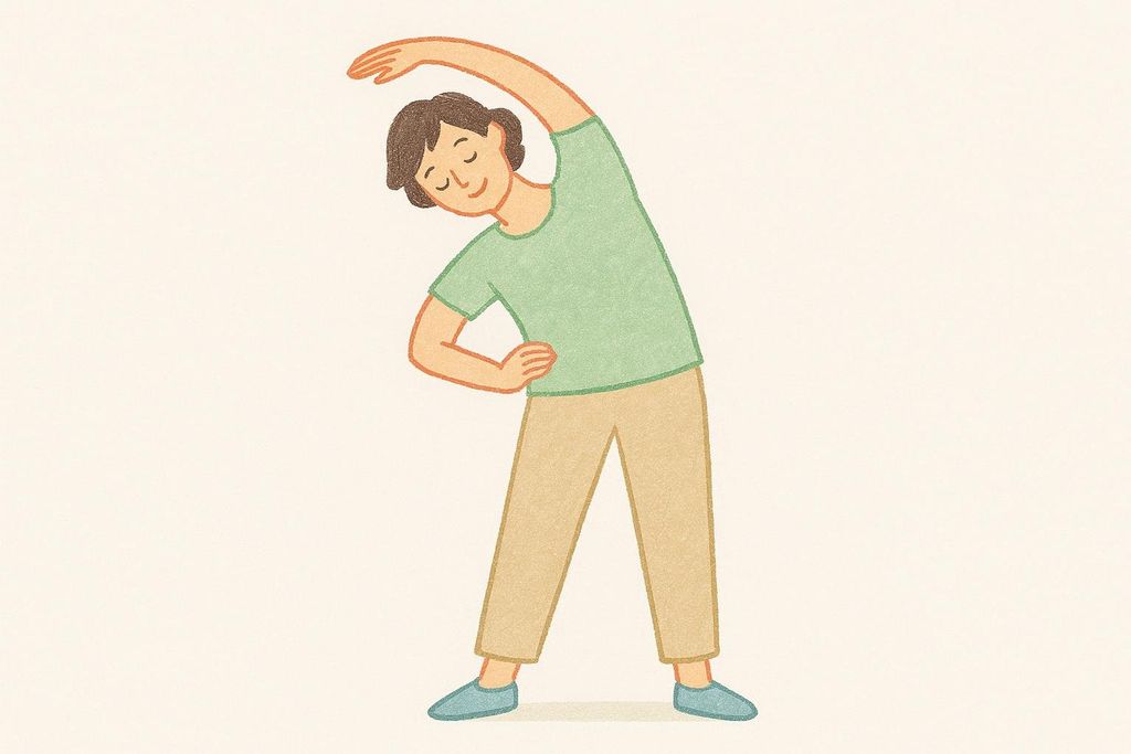 An illustration of a person doing a light side bend stretch, representing gentle movement.