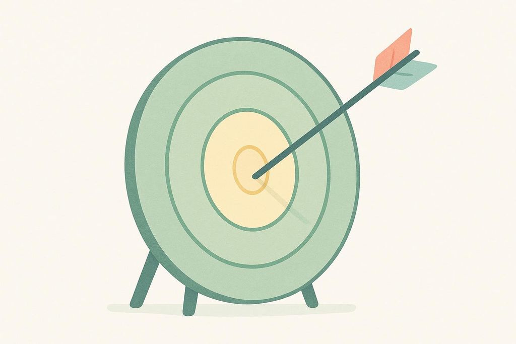 An illustration of a green and yellow target with a dark green arrow perfectly hitting the bullseye, signifying precision and accuracy.