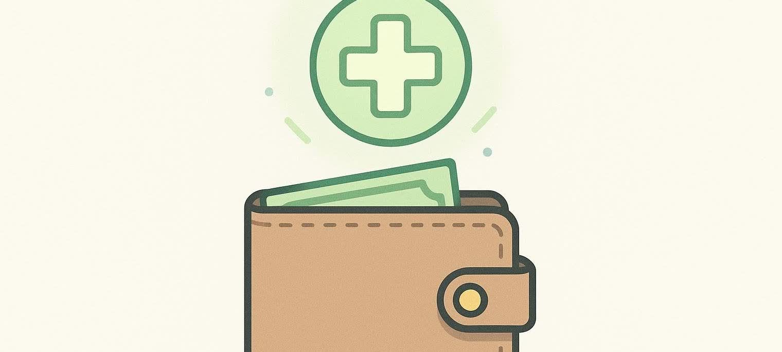 Illustration of a wallet with a medical cross symbol