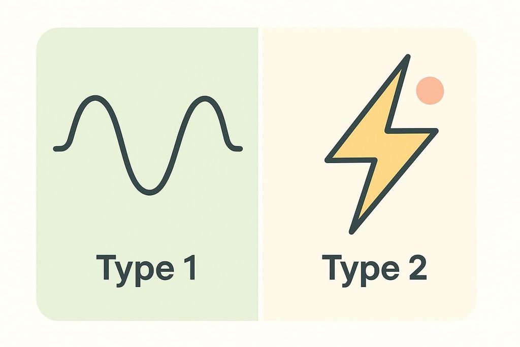 Split diagram showing the difference between Type 1 slow-twitch and Type 2 fast-twitch muscles
