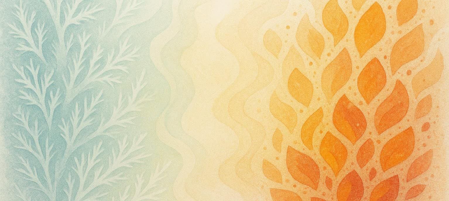 An abstract transition representing freezing cold turning into radiating warmth.