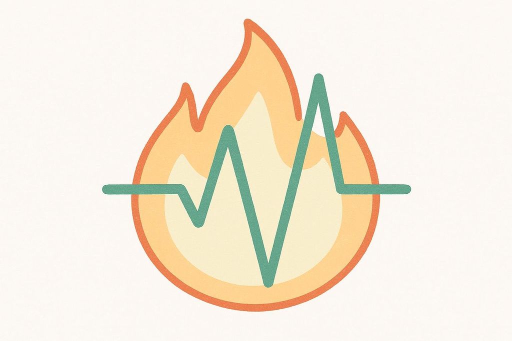 Illustration of a heart rate spike over a flame for HIIT
