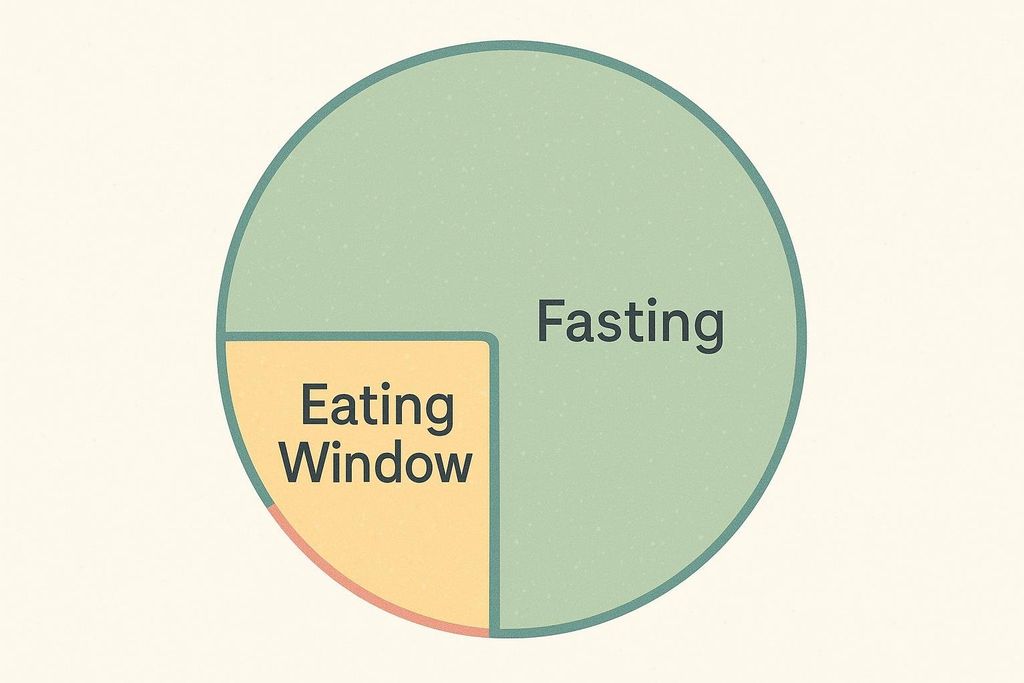 A pie chart diagram showing a larger section labeled 'Fasting' and a smaller section labeled 'Eating Window', illustrating the concept of intermittent fasting.