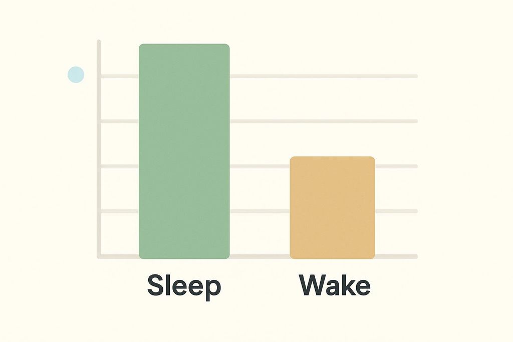 A bar chart comparing sleep detection accuracy (higher green bar) and wake detection accuracy (lower yellow-orange bar). The 'Sleep' bar is significantly taller, suggesting higher accuracy in detecting sleep states.