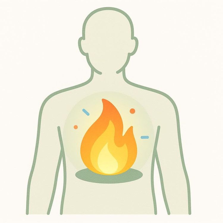 Stylized flame inside a human torso outline