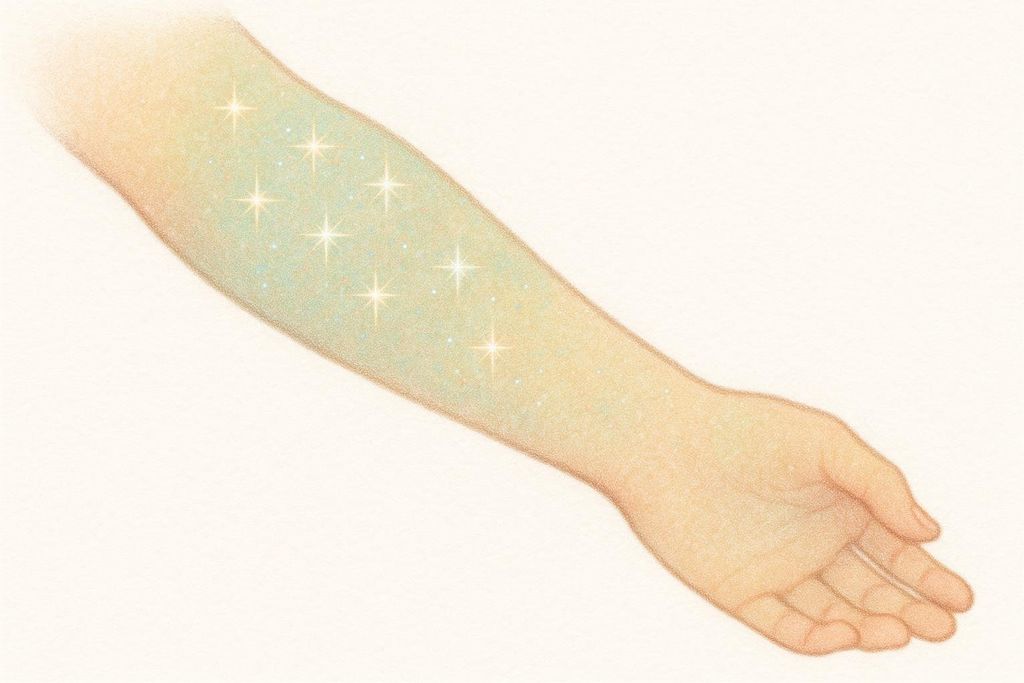 An abstract illustration of an arm with a sparkling, light blue effect covering the forearm, representing the tingling sensation (paresthesia) caused by beta-alanine.