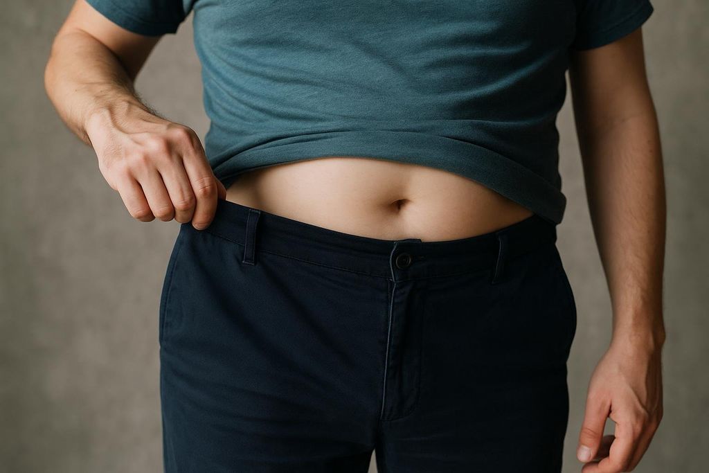 Close-up of a loose waistband showing weight loss.