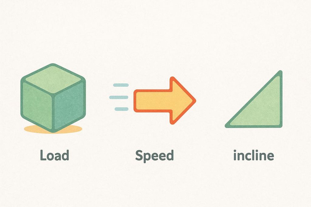 Abstract icons representing load, speed, and incline