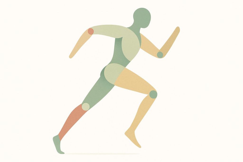 Abstract illustration of a dynamic human figure representing health and movement.