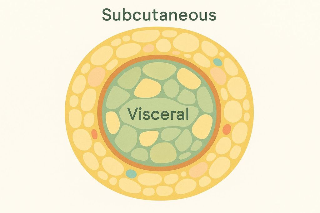 Diagram distinguishing between the outer subcutaneous layer and the deep visceral layer.