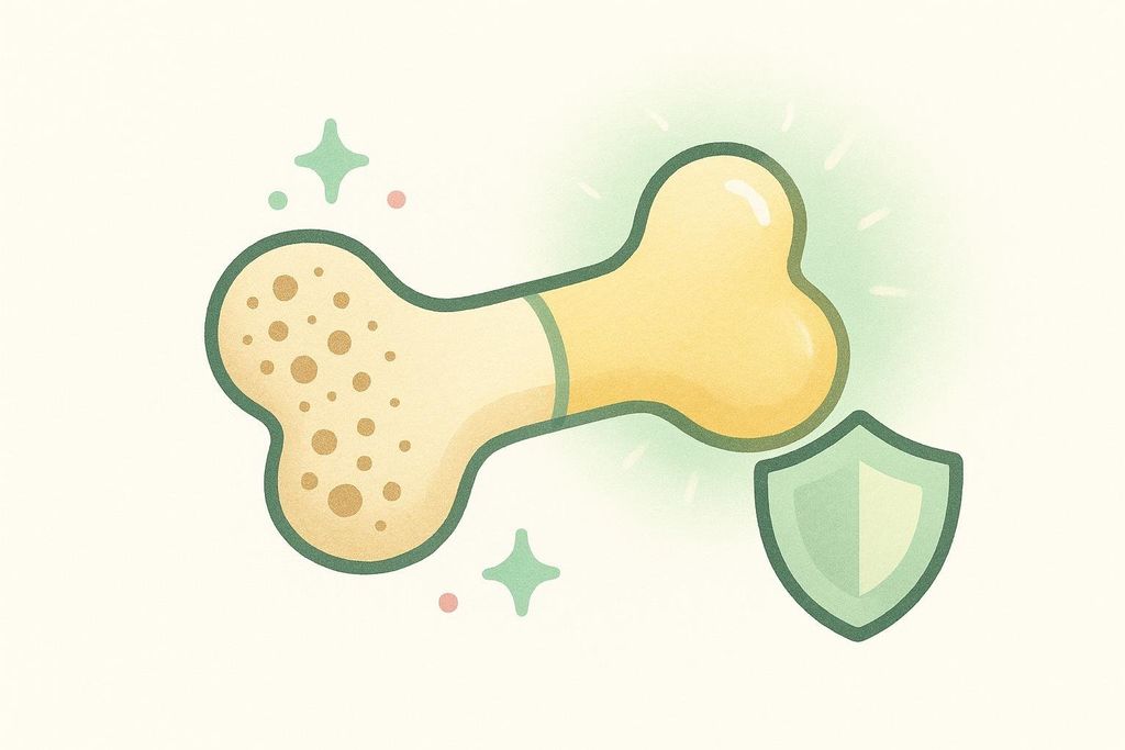 Illustration showing a bone segment becoming denser, symbolizing improved bone density and fracture protection from TRT.