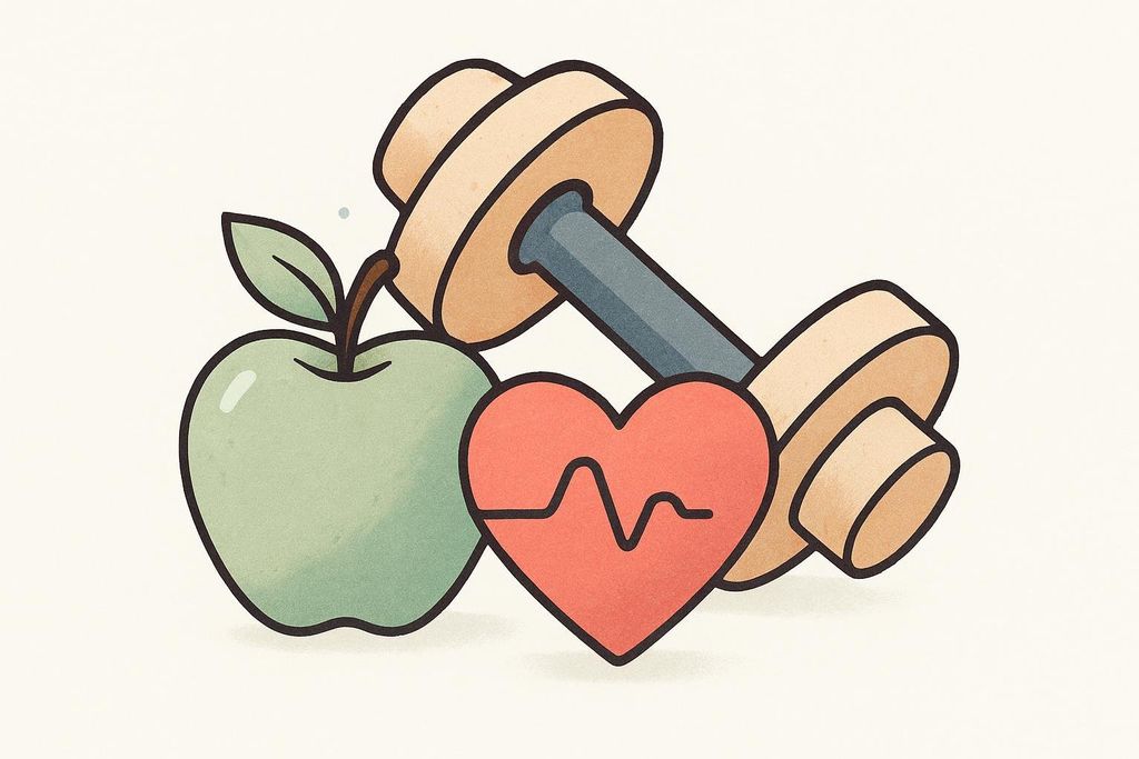 Iconography demonstrating athletic strength and healthy nutritional choices