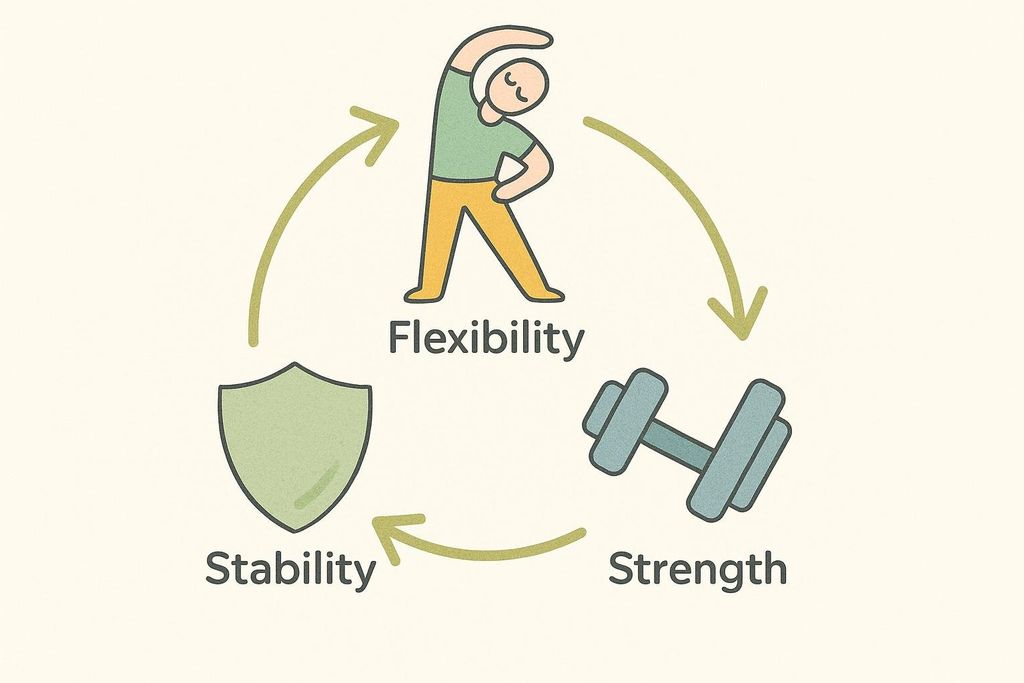 Flow diagram showing flexibility, strength, and stability