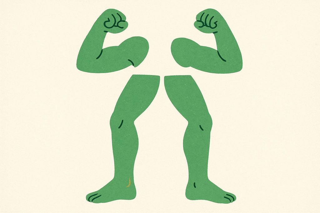 Stylized green outlines of arms and legs, representing healthy Appendicular Lean Mass Index (ALMI) and muscle health.