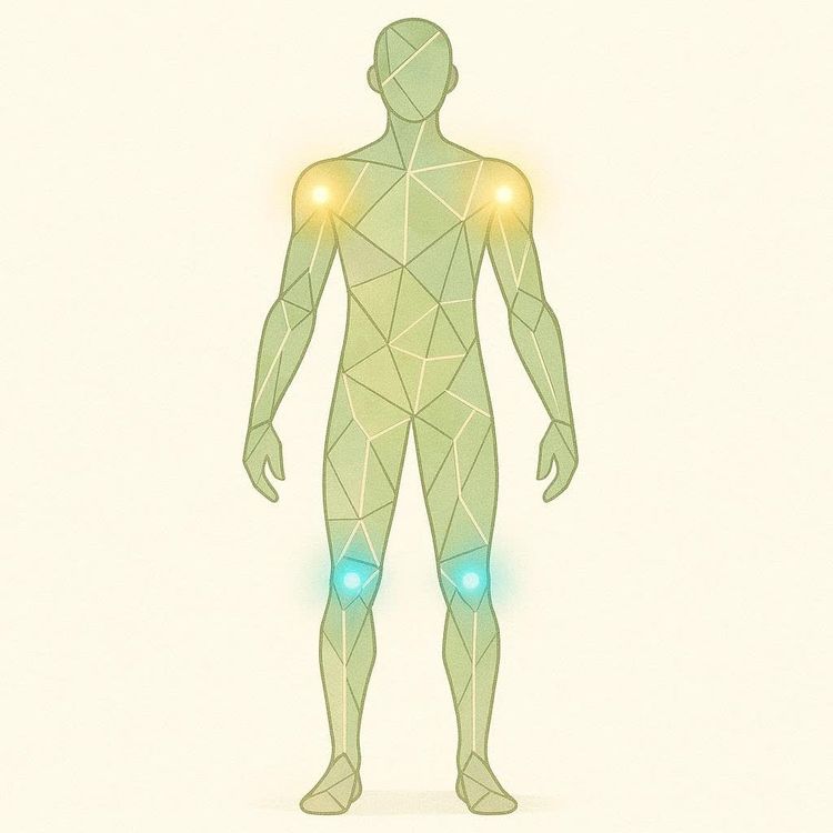 Abstract icon showing a sweat drop and a muscle fiber within a safety circle.