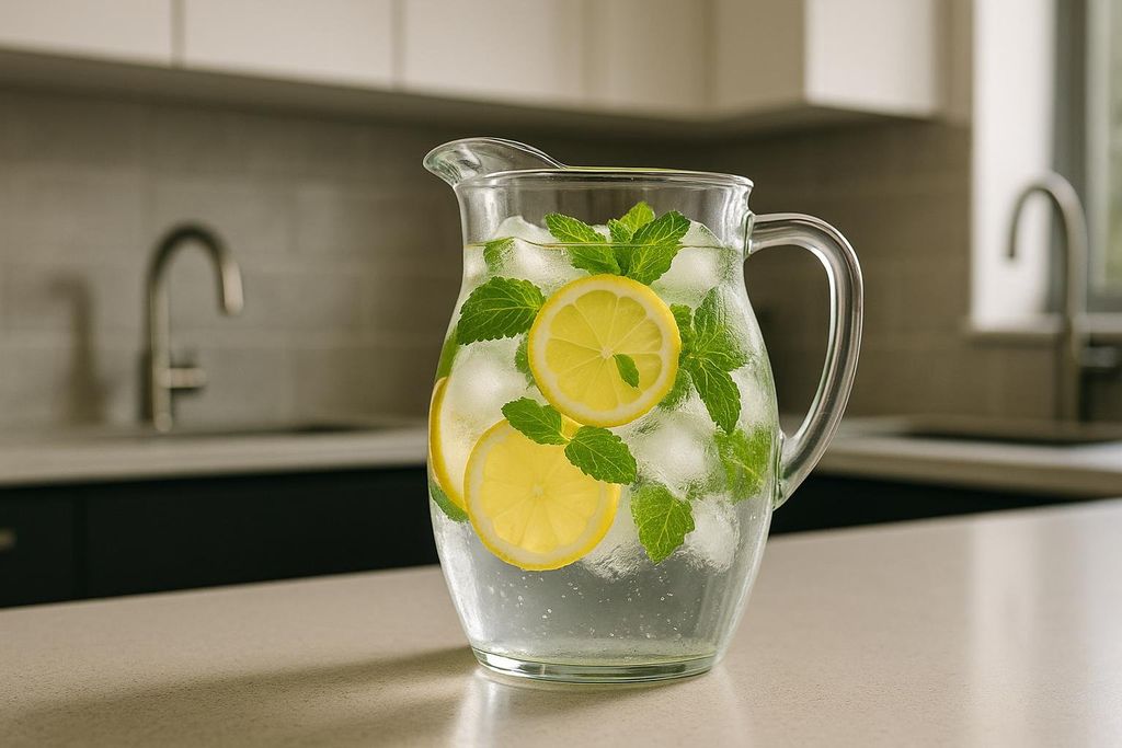 A pitcher of water infused with lemon and mint