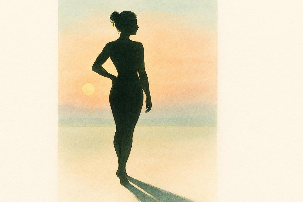 Silhouette of a woman against a sunset
