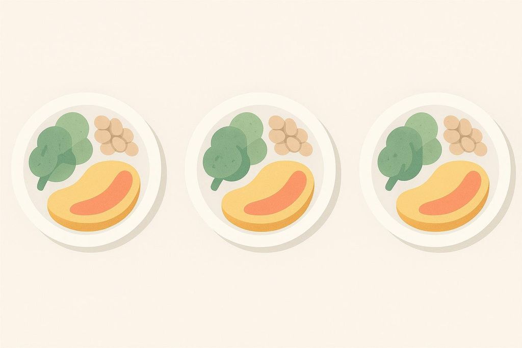 Illustration signifying three equally portioned meals distributed throughout the day