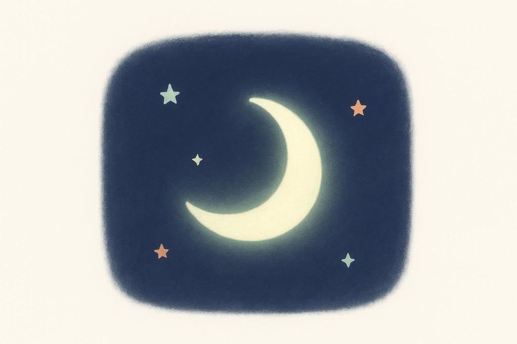 A simple illustration of a bright crescent moon surrounded by a few small stars against a dark blue background. The dark blue area is rounded like an icon, and the overall image has a textured, serene feel suitable for representing sleep or nighttime.