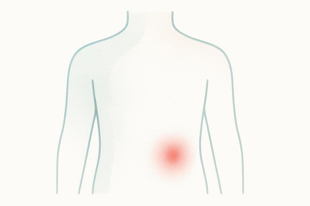 An abstract illustration of a human torso with a red, inflamed area on the lower abdomen, indicating an injection site reaction.