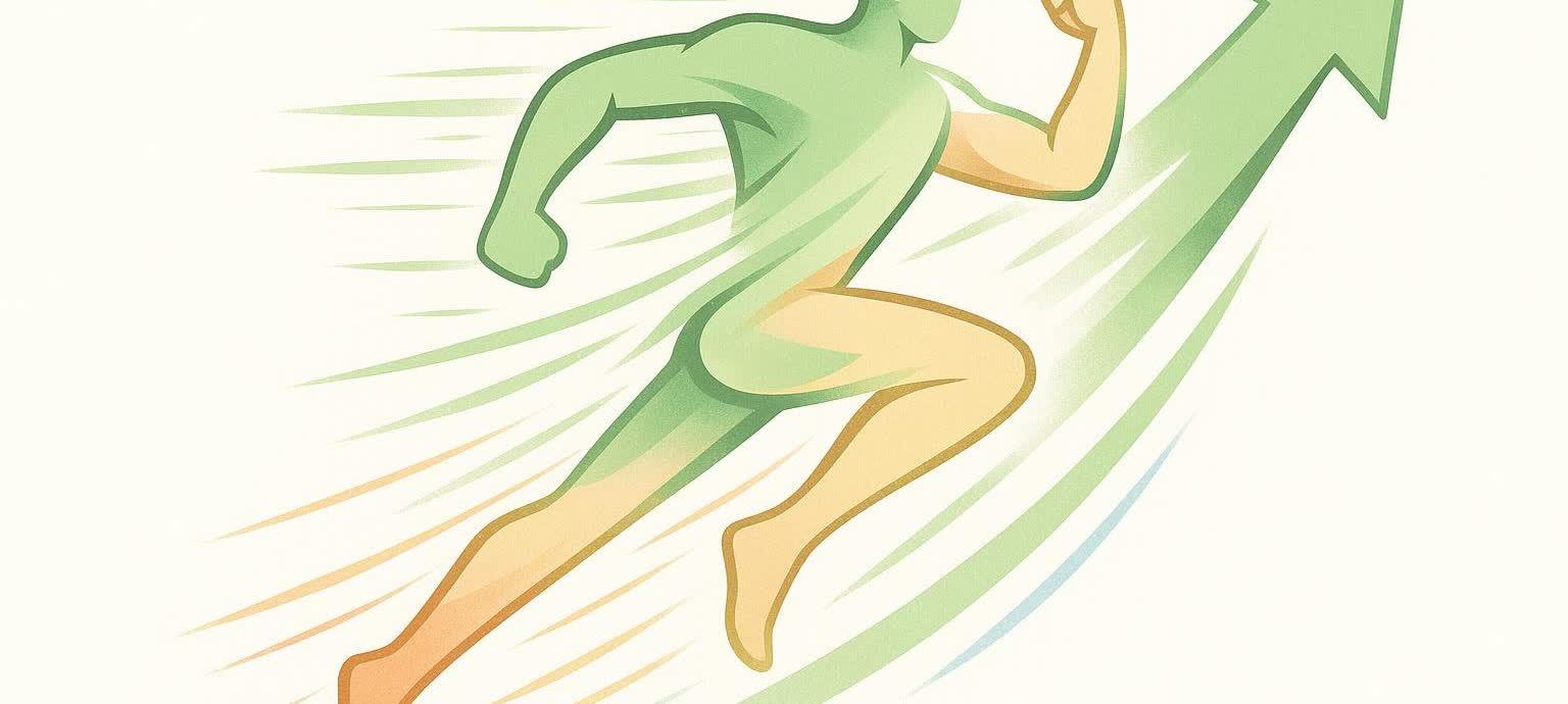 Abstract illustration of an arrow turning into a fit figure, symbolizing fast fitness gains.