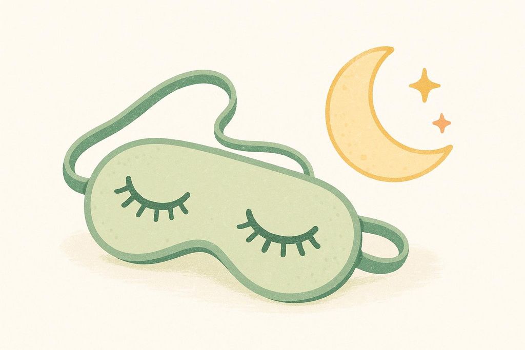 Illustration of a sleep mask and moon icon representing sleep.